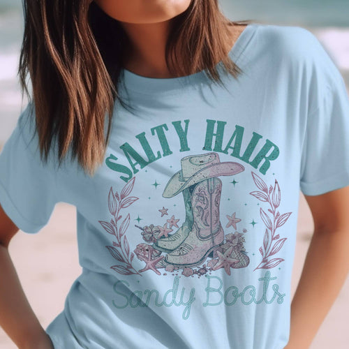 Par.tees by Party On! - Salty Sandy Boots Tees Ocean Summer Cowgirl Summer Tshirt