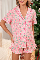 Red Christmas Candy Cane Print Pajama Set