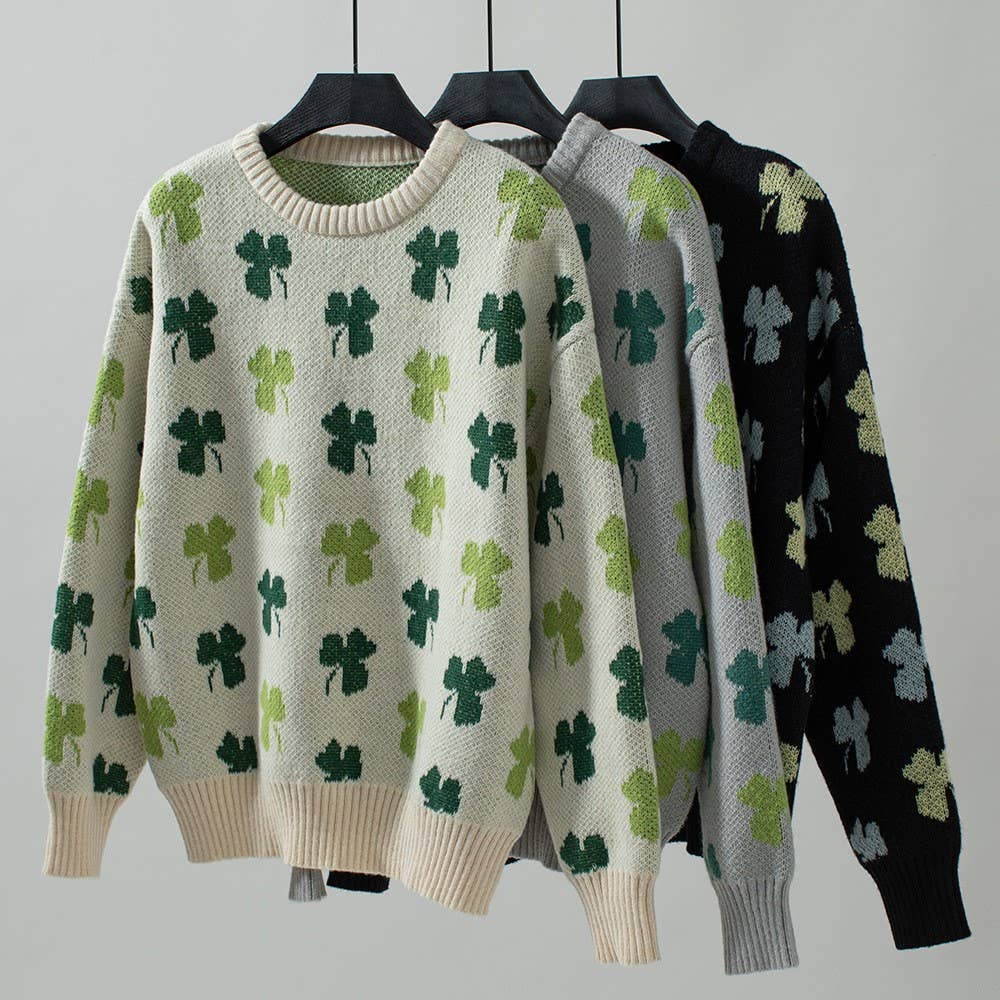 Hope & Sunshine - Clover Pattern Knit Pullover Sweater