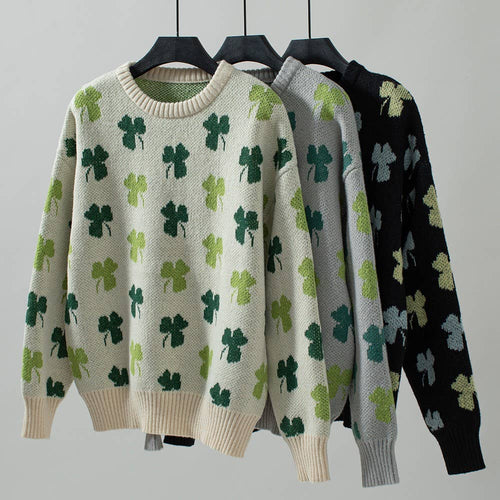 Hope & Sunshine - Clover Pattern Knit Pullover Sweater