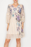Origami Apparel ~  Lace and Crochet inspired - Dreamy Lined Short Lace Dress With Bell Sleeves -  4810BG EMBO FL