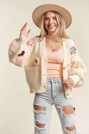 Madelyn - LESW2654- FLORAL PATCHED SWEATER CARDIGAN