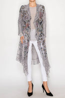 Origami Apparel ~  Lace and Crochet inspired - Lightweight Floral Lace Ruffle Duster With Sparkles - 4849GREY LEO FL