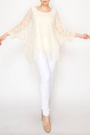 Origami Apparel ~  Lace and Crochet inspired - Subtly Glam Lace Overlay Top With Lining & Sparkles - 4853BEIGE