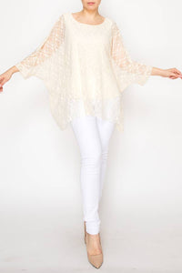 Origami Apparel ~  Lace and Crochet inspired - Subtly Glam Lace Overlay Top With Lining & Sparkles - 4853BEIGE