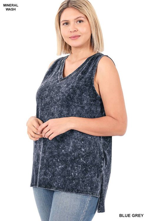 42POPS - ",,,._ Plus size Washed Cotton Sleeveless Top