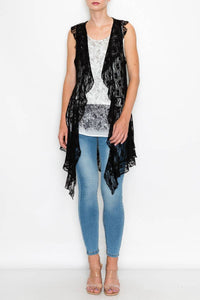 Origami Apparel ~  Lace and Crochet inspired - OLS-4497BK Vest Cover Up