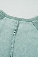 Orchid Petal Waffle Patchwork Raglan Sleeve Exposed Seam Sweatshirt