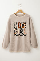 Smoke Gray Letter Heat Transfer Printing Corduroy Baggy Sweatshirt