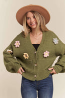 Madelyn - LESW2654- FLORAL PATCHED SWEATER CARDIGAN