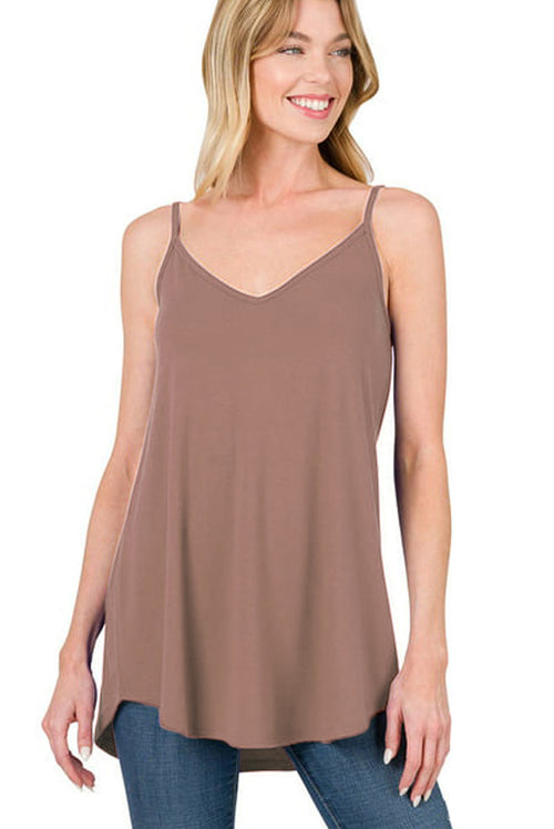 Blue Spaghetti Strap V Neck Flowy Tunic Cami Top