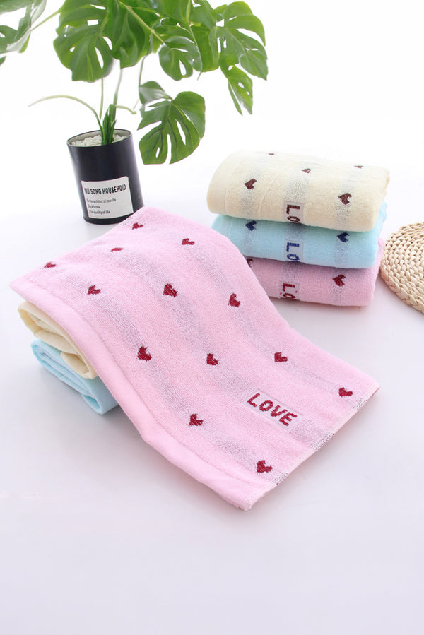 Pink Heart Pattern Love Soft Cotton Towel