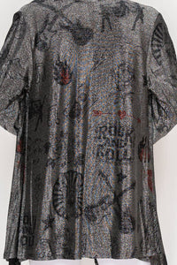 Origami Apparel ~  Lace and Crochet inspired - Printed Shimmery Lurex Cardigan - OLS-4883BK-SIL RNR