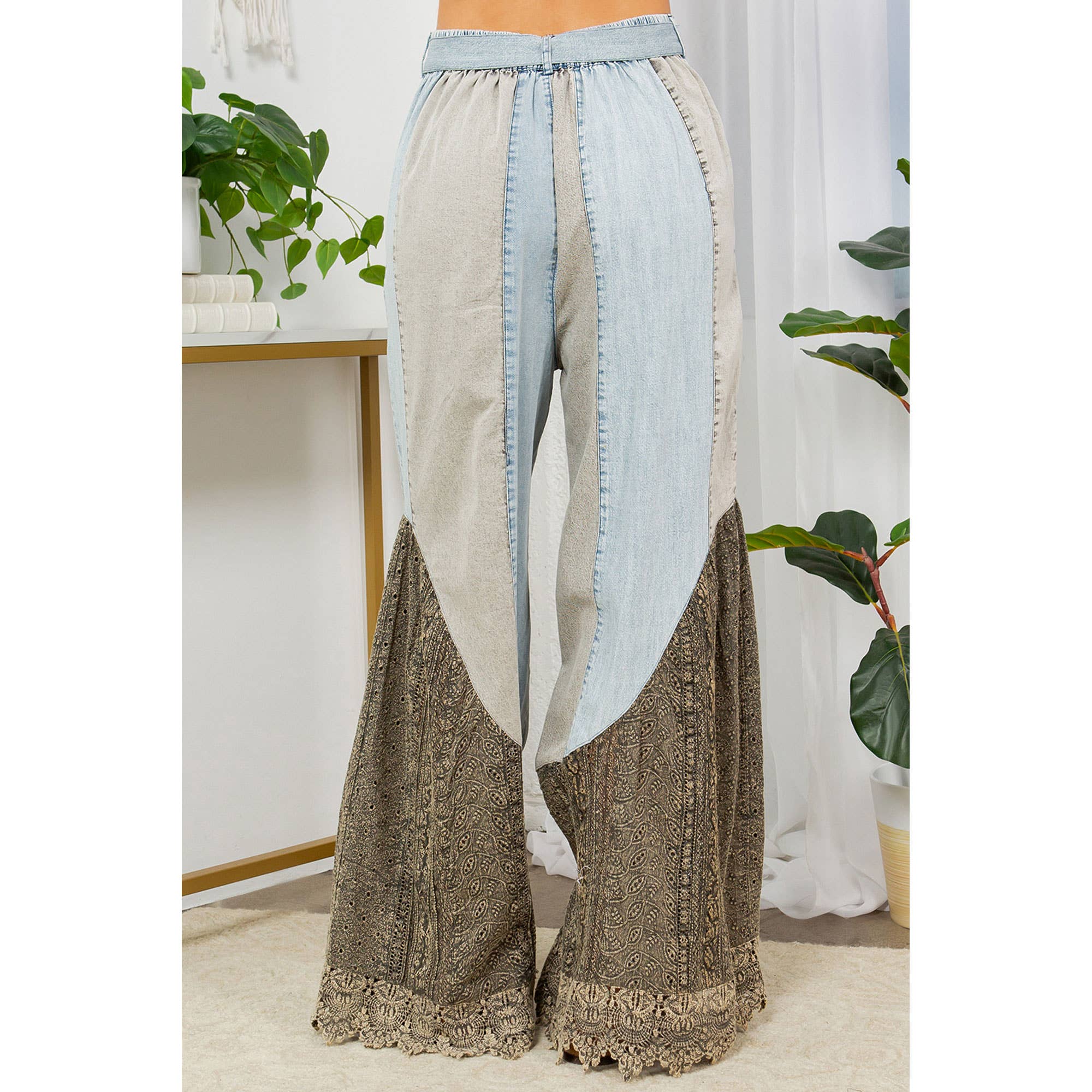 Young Threads - Wild West Lace Rhapsody Denim Lace Flare Pants