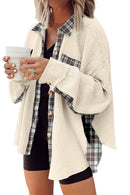 Apricot Plaid and Thermal Waffle Patchwork Shacket