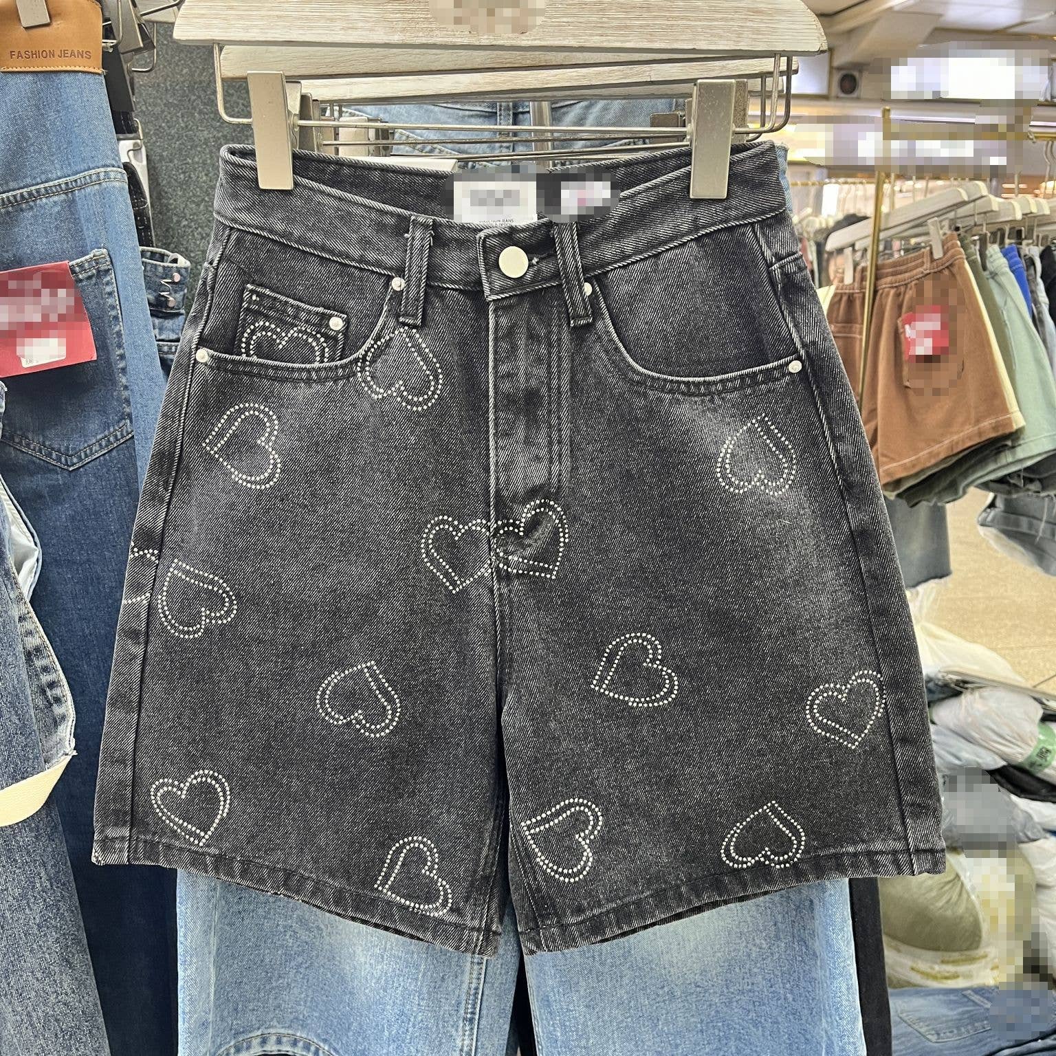 Hope & Sunshine - High Waist Heart Patch Denim Shorts