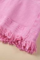 Pink Casual Raw Hem Mid Rise Denim Shorts