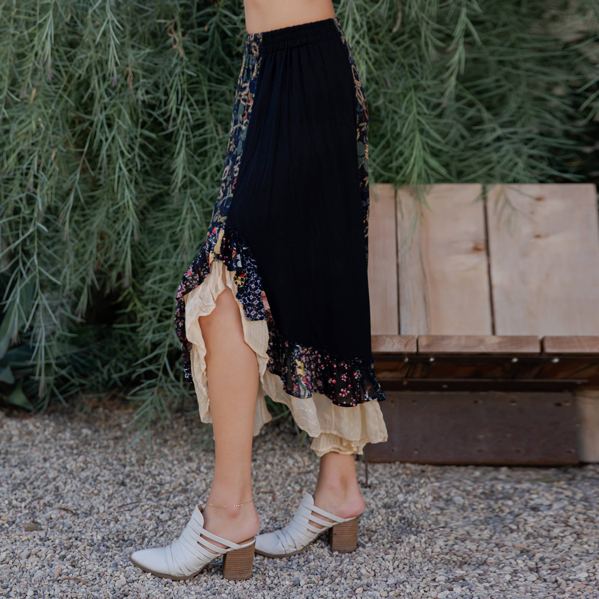 Young Threads - Bohoemian Mid-Length Skirt with Rayon Print (New Color) SK23162
