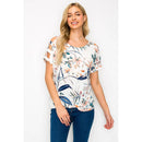 Perseption - Knot Front Cold Shoulder Short Sleeve Printed Top