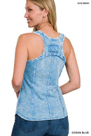 42POPS - `.FRENCH TERRY CRINKLE WASHED RAW EDGE V-NECK SLEEVEL