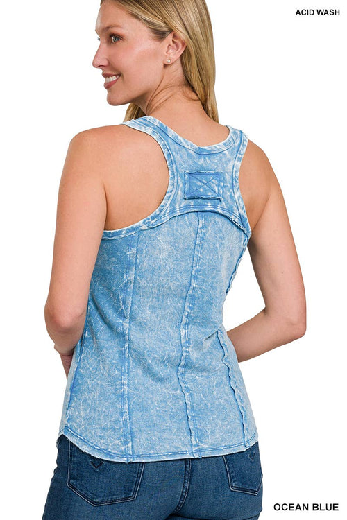 42POPS - `.FRENCH TERRY CRINKLE WASHED RAW EDGE V-NECK SLEEVEL