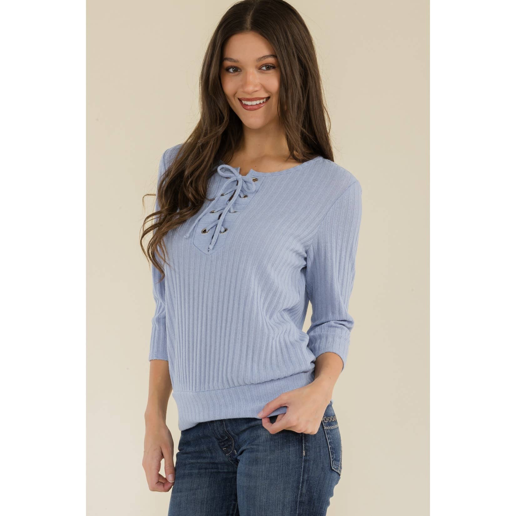 Perseption - LACE UP GROMMENT BANDED BOTTOM DOLMAN TOP