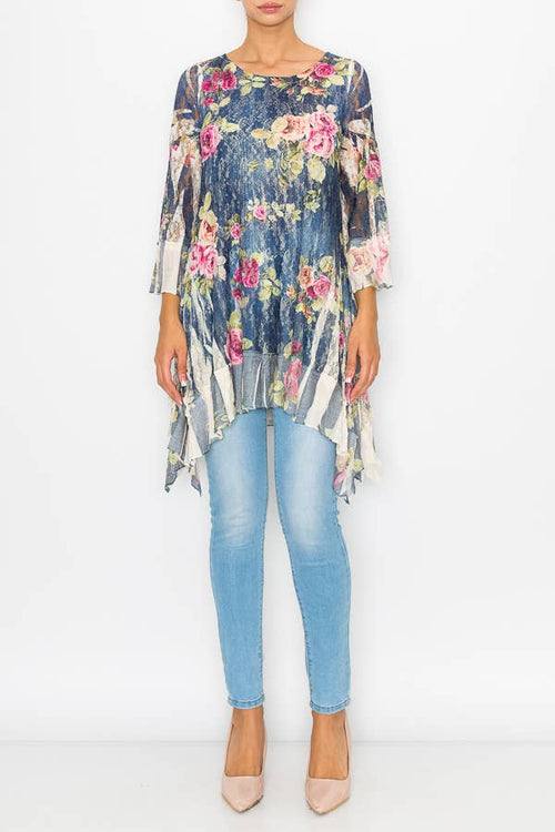 Origami Apparel ~  Lace and Crochet inspired - OLS-4565NAT/DE ROSE TUNIC