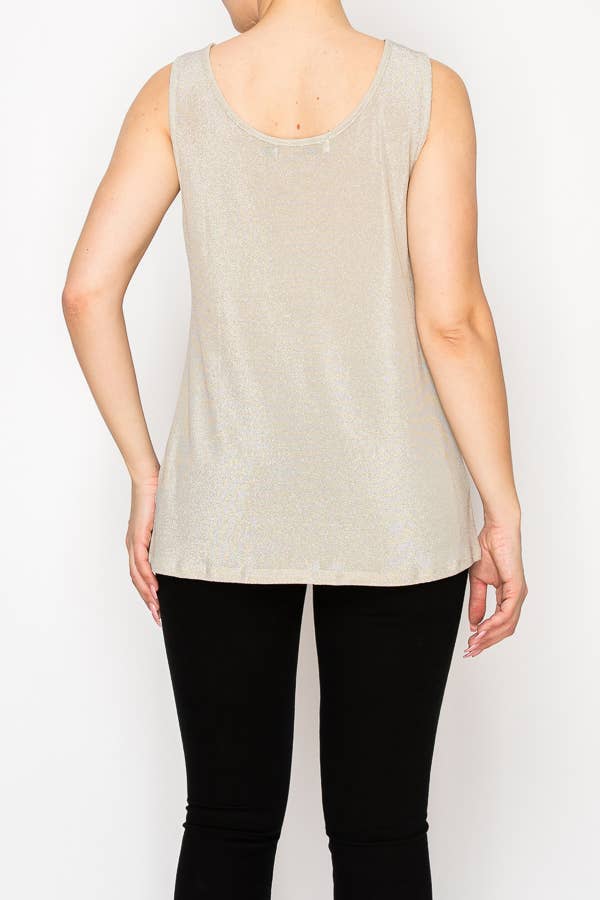 Origami Apparel ~  Lace and Crochet inspired - Shimmery Essential Sleeveless Lurex Tank - 4844BEIGE