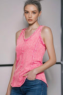 42POPS - `.FRENCH TERRY CRINKLE WASHED RAW EDGE V-NECK SLEEVEL