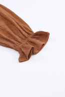 Brown Long Sleeve Smocked Tiered Boho Dress