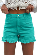 Pink Casual Raw Hem Mid Rise Denim Shorts