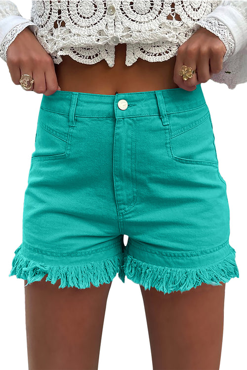 Pink Casual Raw Hem Mid Rise Denim Shorts