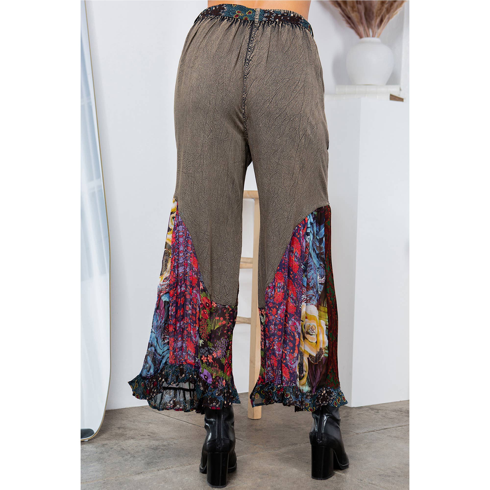 Young Threads - Boho Overdyed Rayon Bellbottom Pants : Gravel / PLUS (XL-1X-2X-3X 1-2-2-1)