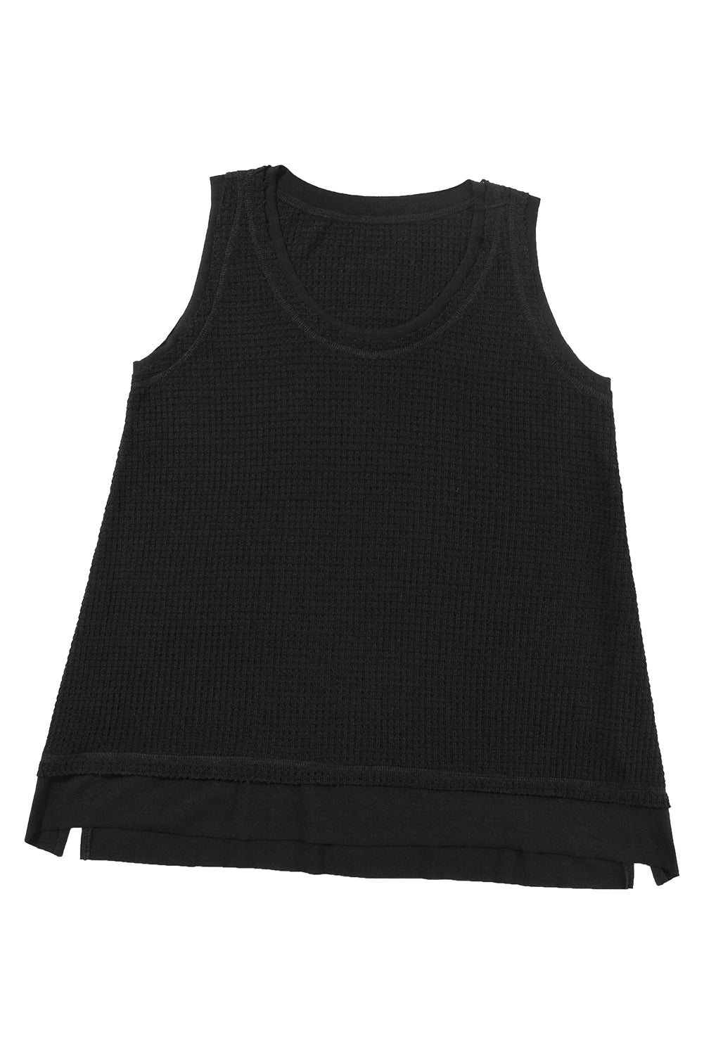 Black Scoop Neck Waffle Knit Splicing Flowy Vest