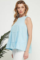 Shopin LA - CSP9189 WOMEN KEYHOLE BACK TIERED LOOSE SLEEVELESS TOP