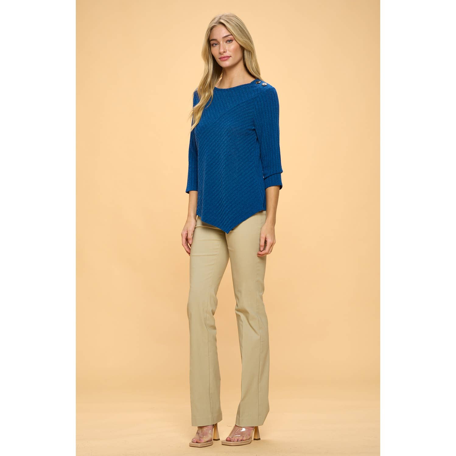 Perseption - SCOOP NECK BUTTON SHOULDER SWEATER