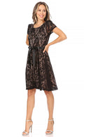 MOA COLLECTION - Women's Lace Short Sleeve A-Line Midi Dress