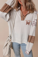 White game day Bow Embroidered Leopard Patchwork Collared Top