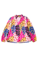 Orange Leopard Print Puff Sleeve Crinkle Blouse