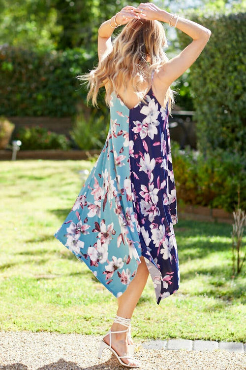 Shopin LA - SPD7002 - WOMEN FLORAL COLOR BLOCK SLEEVELESS DRESS