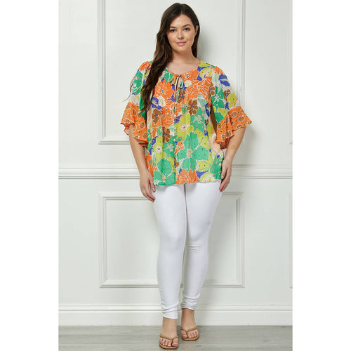 Winslow Collection - PLUS SIZE SHEER PRINTED PEASANT BLOUSE COU95L78X