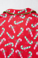 Red Christmas Candy Cane Print Pajama Set