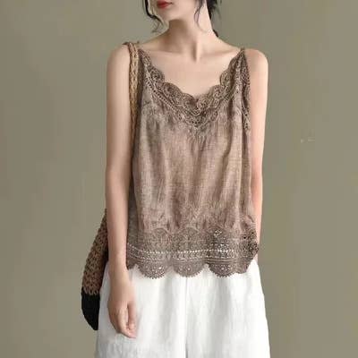 Hope & Sunshine - Lace Trim Camisole Stone Wash Tank Top