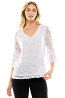 Winslow Collection - V NECK ELBOW SLEEVE LACE TOP G9018250P