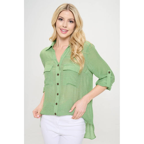 Perseption - FLAP POCKET BUTTON DOWN FRONT BOYFRIEND SHIRT