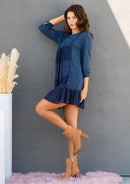 Young Threads - Women’s 3/4 Sleeve Round Neck Embroidered Boho Western Dress