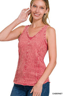 42POPS - `.FRENCH TERRY CRINKLE WASHED RAW EDGE V-NECK SLEEVEL