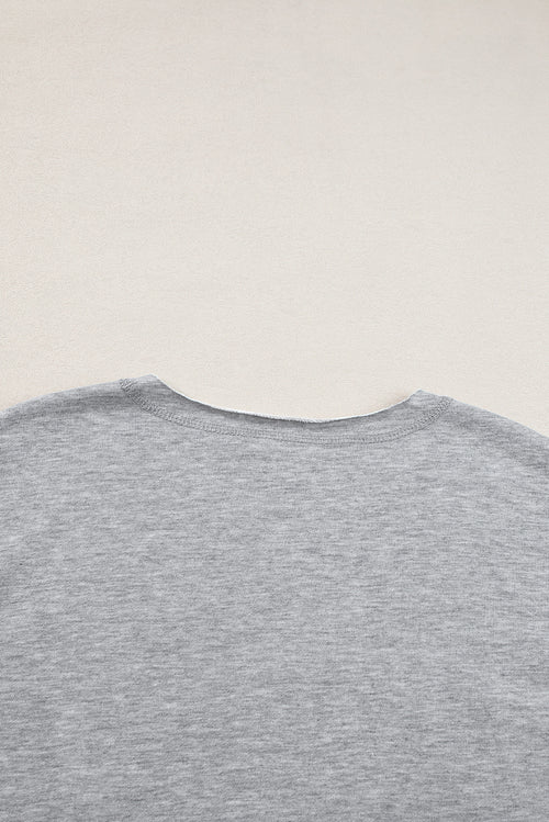 Light Grey USA Letter Patch Notched Neck Loose Tee