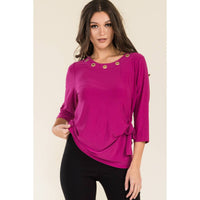 Perseption - RHINESTONE GROMMENT NECK SIDE TIE FASHION TOP