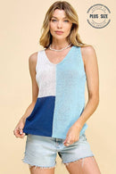 Shopin LA - CSP9233P- PLUS SIZE 3 TONE SHEER SLEEVELESS SUMMER FUN TOP